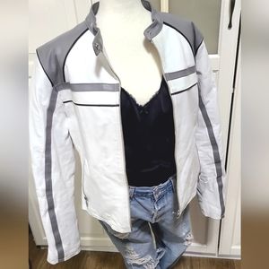 Rare Che bella white grey leather motorcycle jacket